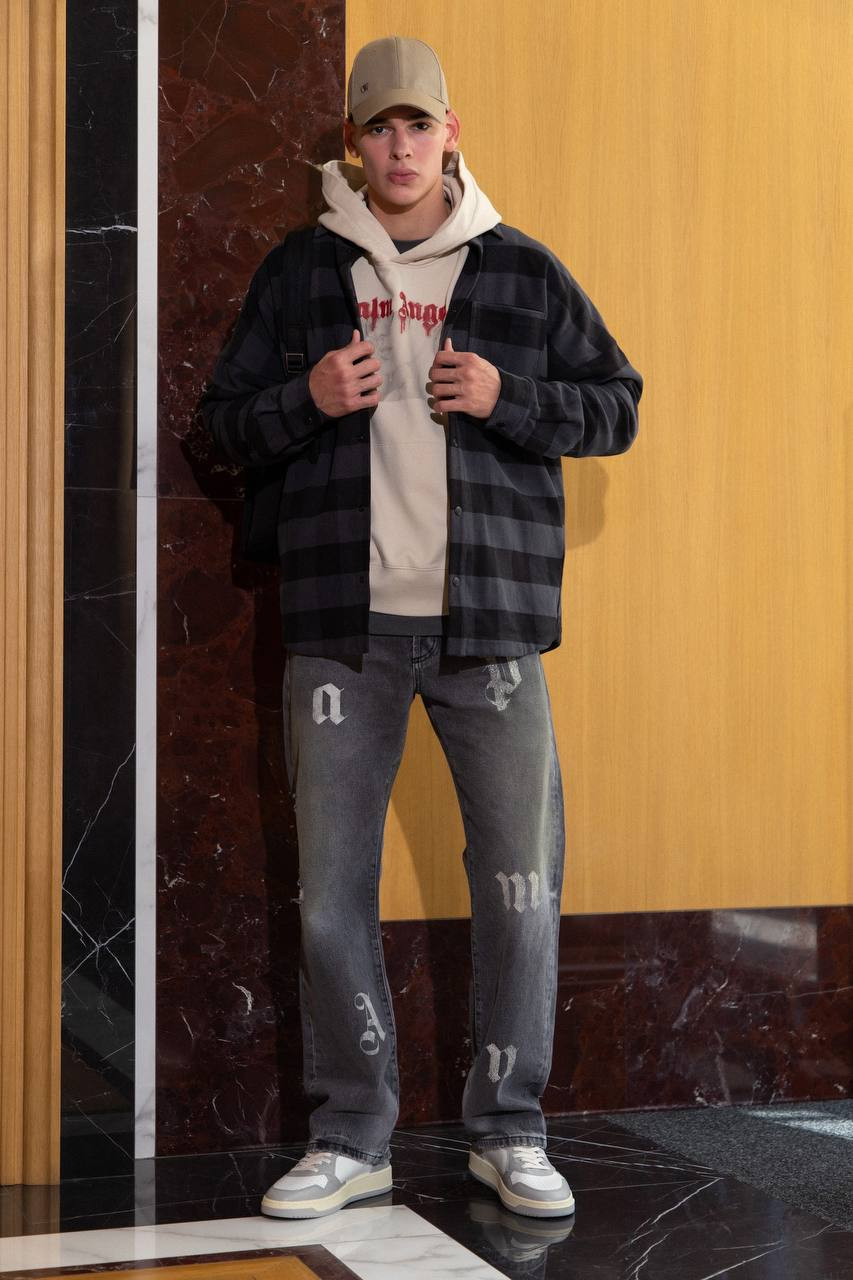 Palm Angels Серая рубашка в клетку с принтом логотипа PMES002C99FAB001 изображение 6