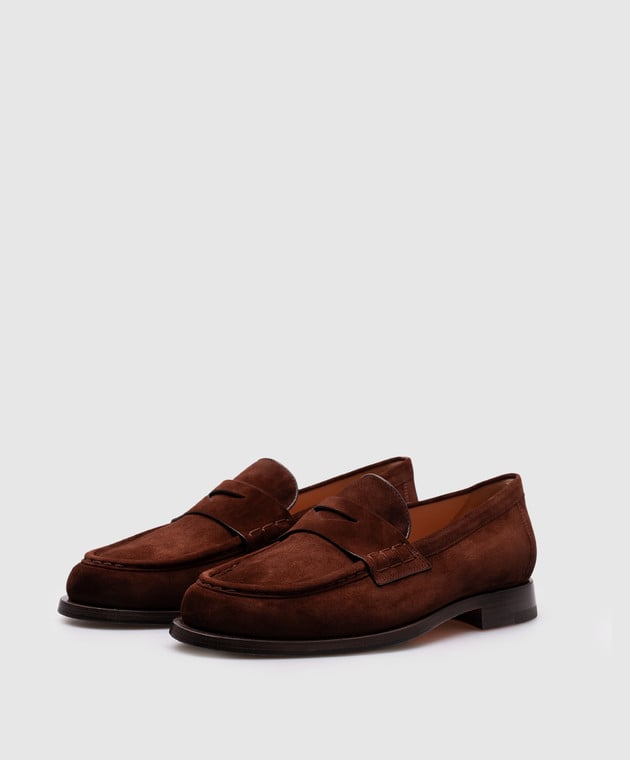 Santoni Коричневые замшевые лоферы WUQC59462BJ2NAEA изображение 2