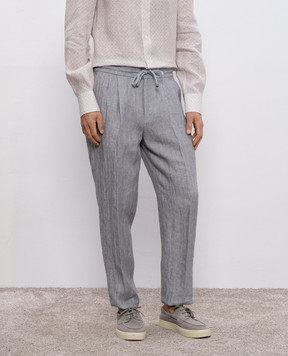 Brunello Cucinelli Серые брюки из льна MH250E1710