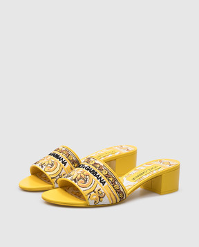 Dolce&Gabbana Жовті комбіновані мюлі Karol з вишивкою логотипа CR1748AV804