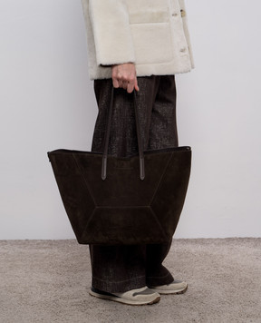 Brunello Cucinelli Коричневая замшевая сумка Dua с логотипом MBDLD2571