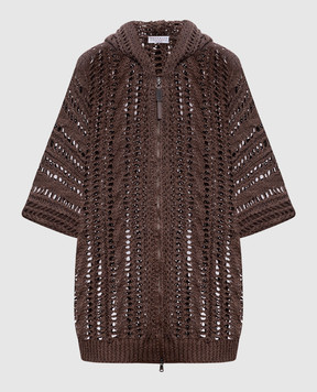 Brunello Cucinelli Коричневий ажурний кардиган з джуту M3Y351806