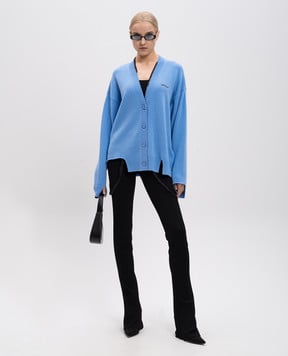 Off-White Блакитний кардиган з вовни та кашеміру з логотипом OWHB04ES25KNI001