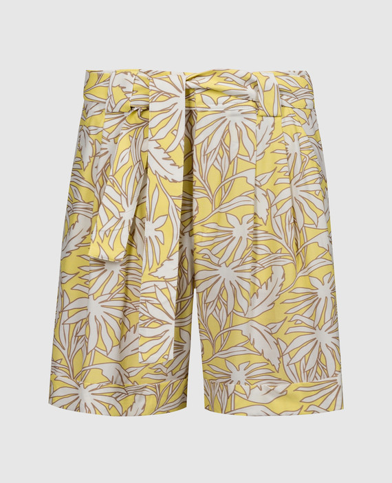 Yellow printed shorts with a belt