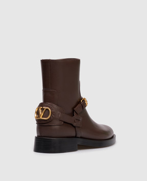 Valentino Коричневі шкіряні черевики з логотипом 7W2S0MT2DSH