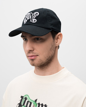 Palm Angels Черная кепка с вышивкой логотипа монограммы PMLB094C99FAB002