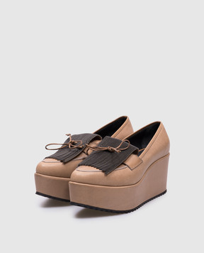 Brunello Cucinelli Бежевые кожаные туфли с цепочкой мониль MZDFLG079