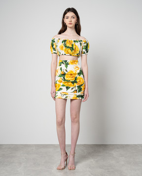 Dolce&Gabbana Белая юбка мини из шелка в цветочный принт. F4CJJTFSA4Q