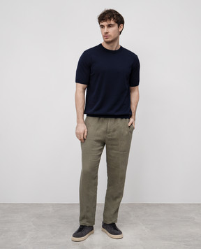 Canali Брюки цвета хаки из льна SG0320291695