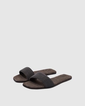 Brunello Cucinelli Коричневые замшевые шлепанцы MZMIC2631