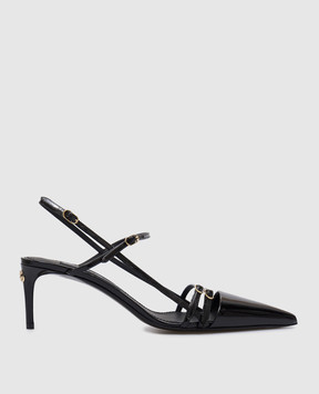 Dolce&Gabbana Черные кожаные лакированные слингбеки с логотипом DG CG0749A1471