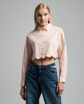 Twinset Рожева блуза з квітковою вишивкою логотипа 241TP2081
