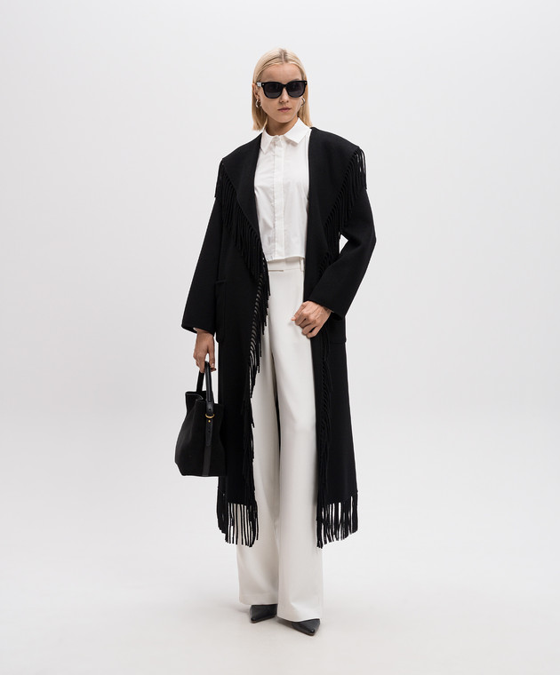 Simkhai Черное пальто на запах Carrie с бахромой с шерстью SI6031WL изображение 2