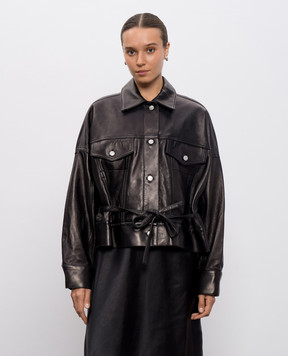 3.1 Phillip Lim Черная кожаная куртка с патчем логотипа P25260879SPQ