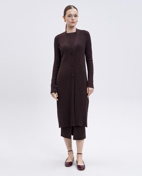 Twinset Коричневое платье-кардиган в рубчик 252LI3CEE