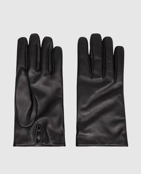 Saint Laurent Черные кожаные перчатки с логотипом 8233053YO68m