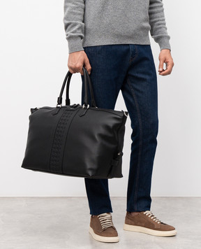 Serapian Черная кожаная дорожная сумка с плетением SRCMOMTR707545C001