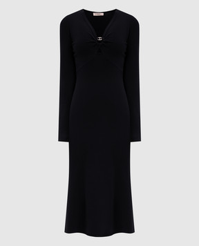 Twinset Чорна сукня міді з логотипом 252TP3140