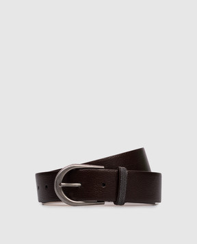 Brunello Cucinelli Коричневий шкіряний глянцевий ремінь з ланцюжком моніль M0TROC31G