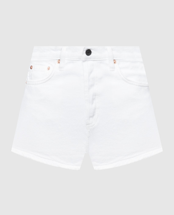 White denim shorts with logo patch