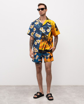 Palm Angels Синя сорочка в брендовий принт PMGG00DF25FAB001