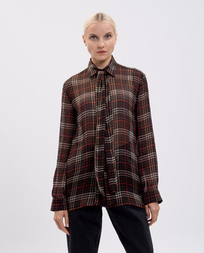 Saint Laurent Коричневая блуза из шелка в клетку 838125Y3H84