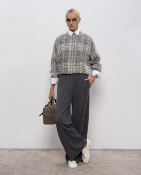 Brunello Cucinelli Серые брюки из шерсти, кашемира и шелка M16244799
