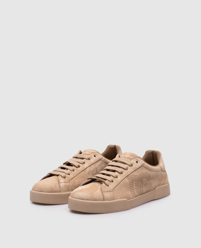 Dolce&Gabbana Бежевые замшевые кроссовки Portofino с логотипом CS2324A9T67
