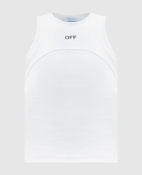 Off-White Белый топ в рубчик с вышивкой Off OWAD236C99JER001