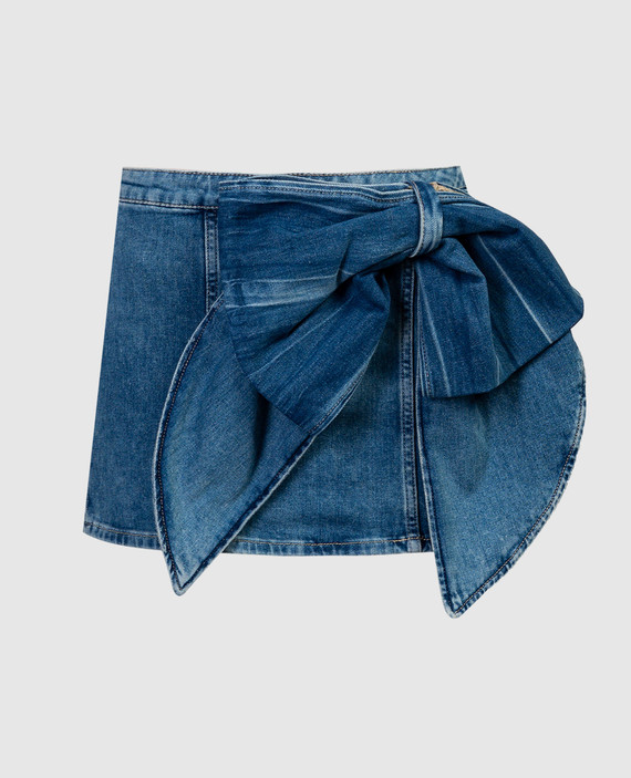 Blue denim mini skirt with a bow
