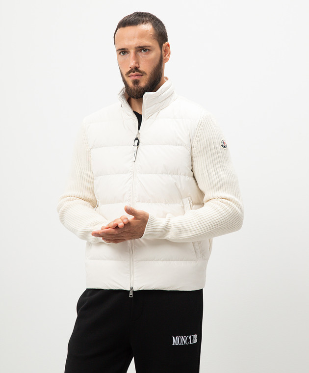Moncler - Белая комбинированная пуховая куртка с логотипом