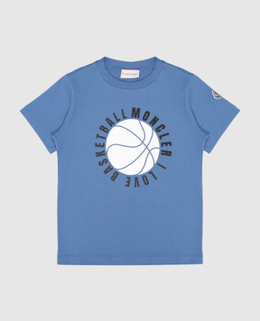 Moncler ENFANT Детская синяя футболка с принтом 8C0000489AFV46
