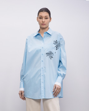Twinset Блакитна сорочка з квітковою вишивкою 251TE2082
