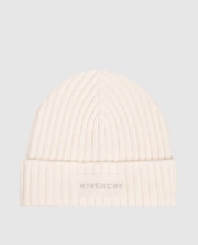 Givenchy Біла шапка з вовни і кашеміру з логотипом 710009349003