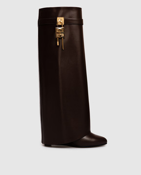 Givenchy Коричневі шкіряні чоботи Shark Lock на танкетці BE702EE1JA