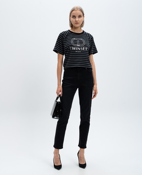 Twinset Футболка в смужку з фактурним логотиплом 242TP2330
