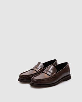 Brunello Cucinelli Коричневі шкіряні лофери з ланцюжком моніль MZVNG3011P