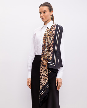 Dolce&Gabbana Коричневый платок из шелка в анималистичный принт с логотипом. FN090RGDCUV