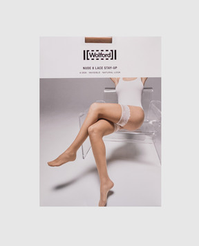 Wolford Бежевые чулки с кружевом 8 den 20207