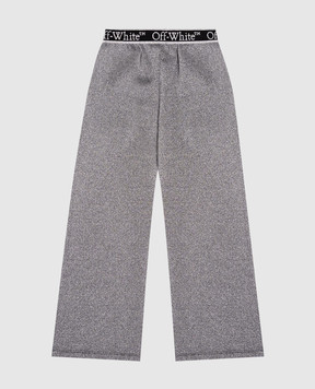 Off-White Детские серые спортивные брюки с люрексом с узором логотипа. OGCH009F24FLE001