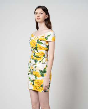 Dolce&Gabbana Белое платье мини с драпировкой в цветочный принт F6AHNTFSEHW