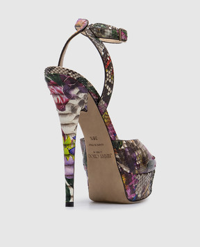Jimmy Choo Кожаные босоножки с тиснением под кожу рептилии в цветочный принт. 131LOLAFPO