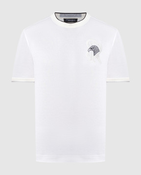 Stefano Ricci Белая футболка из льна и шелка с вышивкой логотипа. K919047G10T24105