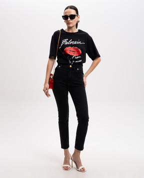 Balmain Чорна футболка з принтом Kiss EF1EG110GE45