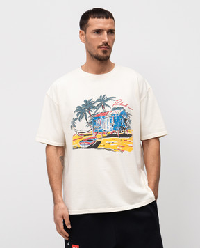 Rhude Бежевая футболка с принтом Beach side RHPS25TT11012