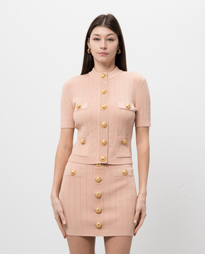 Balmain Рожевий кардиган з брендованою фурнітурою EF1KL023KB07