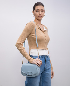 Twinset Блакитна шкіряна сумка-месенджер Tracolla з емблемою Oval T 251TB7230