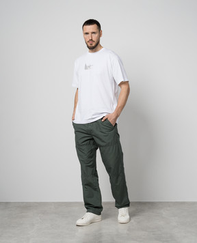 Stone Island Зелені штани з льоном з нашивкою логотипа 801532201