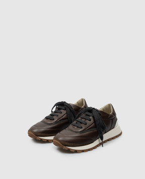 Brunello Cucinelli Коричневые кожаные кроссовки с цепочкой мониль MZSKG2781P