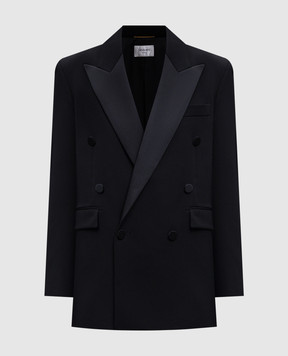 Saint Laurent Черный двубортный жакет из шерсти 828008Y7E63